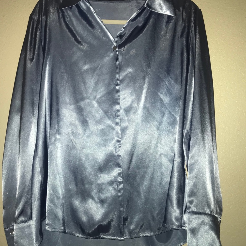 silky dress shirt blue